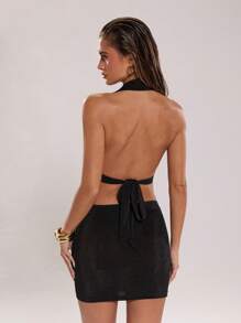 SHEIN BAE 夏季女士性感露背吊带迷你连衣裙 - 黑色 - 查看 2