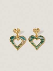 Muvela 18k 镀金几何树脂心形吊坠耳环 - 金黃色 - 查看 1