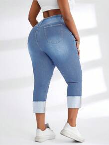 SHEIN SXY Damen Stretchjeans in Blau mit Destroyed-Optik in Große Größen - Helle Waschung - Übersicht 2