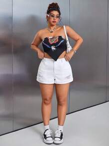 SHEIN ICON White Skinny Ripped Shorts, Minimalist & Fashion, Suitable For Summer - White - View 4