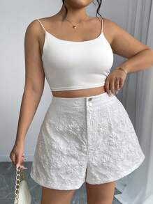 Elenzga 大码女式纹理面料纽扣优雅办公短裤 - 白色 - 查看 5