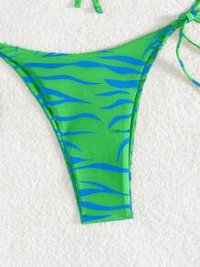 Swim Vcay 夏日度假海滩斑马纹抹胸比基尼套装，随机印花