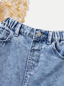 SHEIN Young Girl' Casual Basic Blue Denim Skirt, Spring And Summer Boho Skirt - Light Wash - View 4
