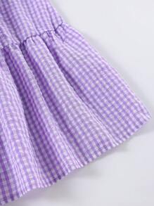 SHEIN LUNE Vestido casual de cuello redondo sin mangas a cuadros talla grande, elegante para el verano - Púrpura malva - Ver 6
