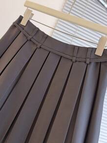 SHEIN LUNE Váy mini xếp ly siêu ngắn cho nữ, thường ngày đi học, đi làm và đi nghỉ - Màu xám đen - Xem 3