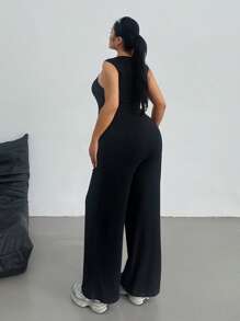 POPSWAY Plus Size Spring/Summer Women's Solid Color Elegant Loose Casual Off The Shoulder Sleeveless Sports Academy Simple Casual Square Neck Wide Leg Jumpsuit