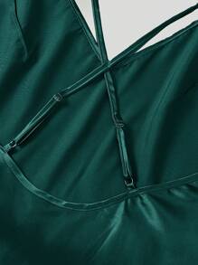 Shein Underwear&Sleepwear Basics Conjunto de bata de seda sintética de unicolor, talla grande, para vacaciones
