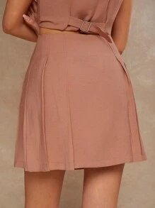 COSMINA 女士休闲纯色褶皱 A 字裙，夏季 - 橘色 - 查看 2