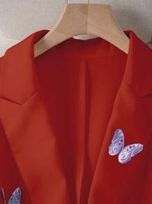 SHEIN Unity Blazer decorado con mariposas 3D de estilo urbano - Color caoba - Ver 4