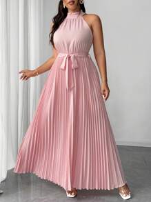 Elenzga 大码女式优雅浪漫度假连衣裙，露背收腰 A 字裙，适合婚礼宾客 - 粉色 - 查看 5