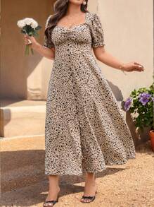 SHEIN Clasi Plus Size Women's Vacation Ditsy Floral Short Sleeve Elegant Dress - Multicolor - View 6