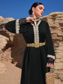Al Najma Women's Simple Fashionable Arabic Style Dress, Suitable For Summer, Modest - Black - View 1