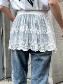 FRIFUL 女士花卉刺绣透明网眼裙，夏季 - 白色 - 查看 6