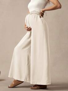 SHEIN Bowknot Maternity Pants, Simple Stylish Design Suitable For Summer - Apricot - View 4