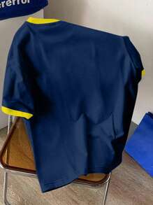 SHEIN EZwear 休闲简约“BRASIL”图案圆领短袖宽松T恤女款，适合夏季