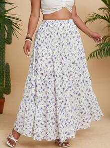 Flirla Váy xòe hoa chắp vá xếp ly cỡ lớn thời trang dành cho nữ, mặc ngày lễ và mặc hàng ngày - trái cam - Xem 7