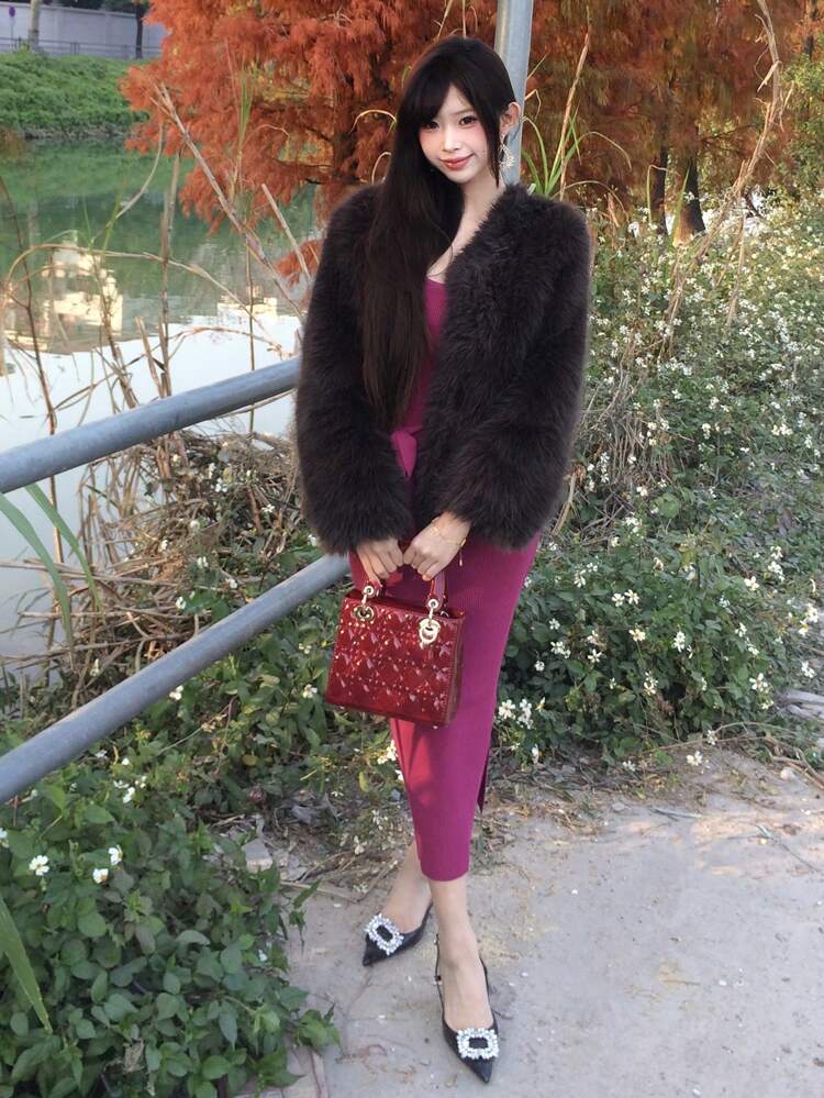 Plus Size Slimming High Slit Halter Neck Sleeveless Bodycon Long Sweater Dress