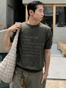 DAZY Men's Letter Jacquard Knitted Sweater, Dark Gray, Summer - Dark Grey - View 5