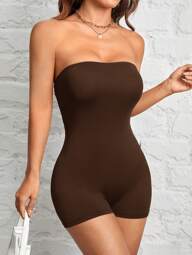 SHEIN PETITE จัมป์สูทสีดำแบบเรียบง่าย แขนกุด สั้น เซ็กซี่ เหมาะสำหรับผู้หญิงสำหรับฤดูร้อน