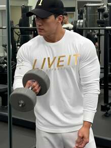 Manfinity Sport Corelite Men's Letter Print Crew Neck Long Sleeve Daily Workout Fitness T-Shirt