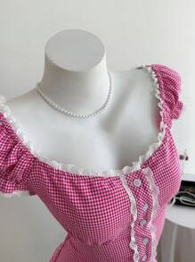 Elamini Áo sơ mi cổ vuông rút dây eo bằng vải chiffon tối giản giản dị dành cho nữ, phong cách kỳ nghỉ - Nhiều màu - Xem 5