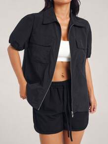 Chiquease Women's Casual Sports Jacket With Pockets, Adjustable Drawstring Hem, Zip Closure