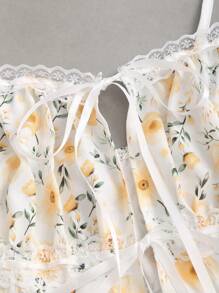 Sweetra Áo ba lỗ không tay buộc dây in họa tiết cổ điển mới cho nữ - Màu vàng - Xem 3