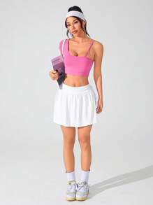 Gameset SHEIN Sport 女式不对称拼色短袖 T 恤，纯色简约设计，夏季 - 玫紅色 - 查看 4