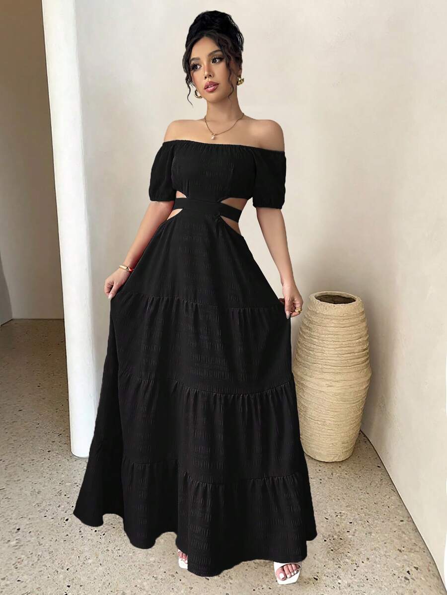 Rafferiza 休闲 - 度假休闲露肩蝴蝶结背心连衣裙 - 黑色 - 查看 1