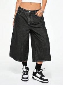 ROMWE Grunge Punk Jeans de mezclilla de talle bajo, holgados, de estilo callejero vintage con bordado de vid y cruz - Negro - Ver 6