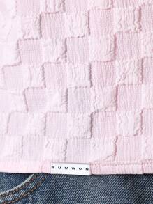 SUMWON Designer Boxy Fit Textured Summer Shirt Cuban Collar Classic Checkerboard Pattern Casual Resort Vacation Button Down Holiday Wear Short Sleeve - Pink - View 6