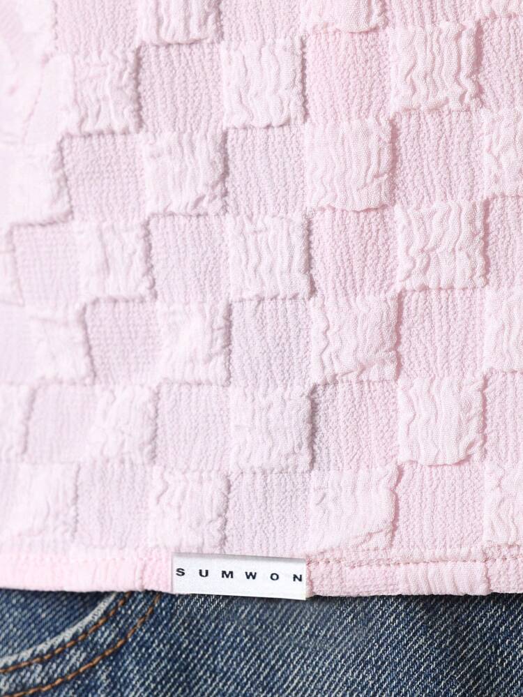 Boxy Fit Textured Checkerboard Cuban Collar Shirt