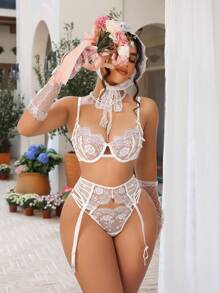 3 件套女士浪漫性感婚礼内衣套装，白色情人节贴身内衣