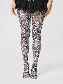ROMWE Goth 1 Pair Dark Leopard Print Tights, Fashionable And Versatile For All Seasons - Multicolor - View 3