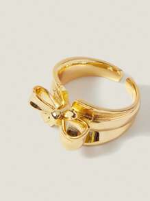 Muvela Exaggerated Gold Bowknot Open Ring - Yellow Gold - View 4
