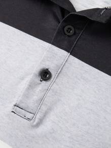 Manfinity Homme Plus Size Men's Plain Color Patchwork Front Button Short Sleeve Casual Polo Shirt