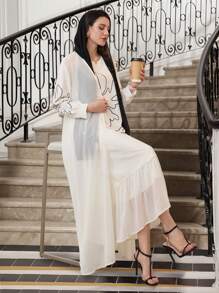 SHEIN Najma Bộ 2 món: Váy không tay họa tiết hoa lớn + khăn choàng, dành cho nữ, Xuân/Hè, kín đáo - Nhiều màu - Xem 5