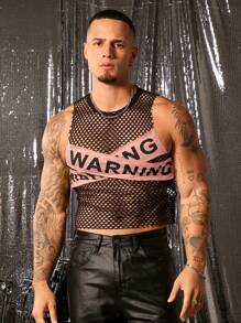 FeverCity Men's Mesh Round Neck Sleeveless Tank Top, Suitable For Summer - Pink - View 1