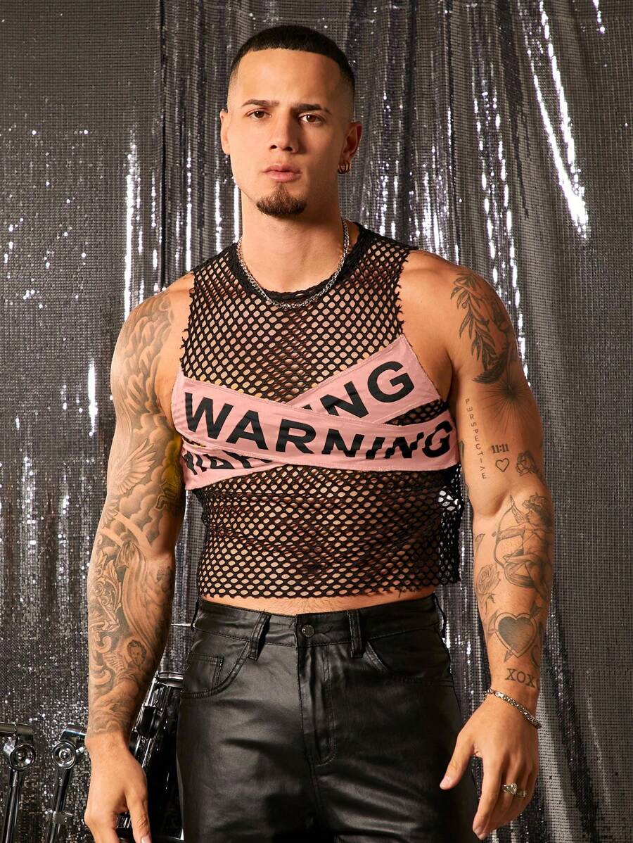 FeverCity Men's Mesh Round Neck Sleeveless Tank Top, Suitable For Summer - Pink - View 1