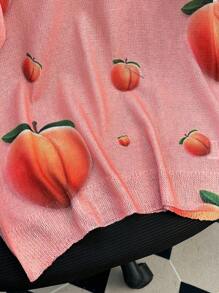 Chiquease Casual Peach Print Loose T-Shirt For Women - Pink - View 5