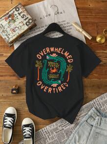 INAWLY 困惑 T 恤，夏季西式图案 T 恤，带帽子、鳄鱼、棕榈树、螃蟹和字母印花，女士海滩休闲圆领短袖衬衫 - 黑色 - 查看 1