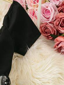 SHEIN LUNE Plus Size Women Off Shoulder Gradient Sequined Chiffon & Mesh A-Line Midi Dress For Party - Black and White - View 8