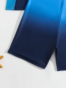 Teen Boy Solid Round Neck Long Sleeve Swimsuit, Minimalist & Fashionable, Suitable For Summer - Multicolor - View 5