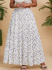 Flirla Váy xòe hoa chắp vá xếp ly cỡ lớn thời trang dành cho nữ, mặc ngày lễ và mặc hàng ngày - trái cam - Xem 4