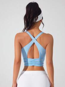 Easithlete Simple Stylish Criss-Cross Back Sports Bra, Suitable For Summer - Blue - View 1