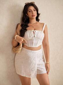 Elaquor 大码休闲刺绣度假短裙短裤 - 白色 - 查看 5