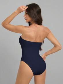 SHEIN Tall Women's Casual Navy Blue Strapless Bodysuit: A Sleek And Versatile Sleeveless Backless Design For Effortless Everyday Style - Navy Blue - View 2