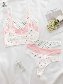 SHEIN 6pcs Set Casual & Comfortable Romantic Girl Print Lingerie Set, Kawaii - Multicolor - View 1