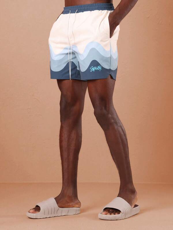 SUMWON Pantalón corto de natación de nailon con estampado ondulado