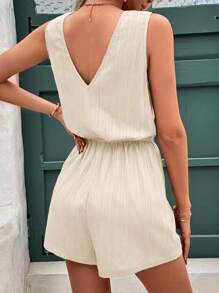 SHEIN Frenchy 夏季休闲宽松短款连体裤，前腰纽扣连体裤 - 杏色 - 查看 4